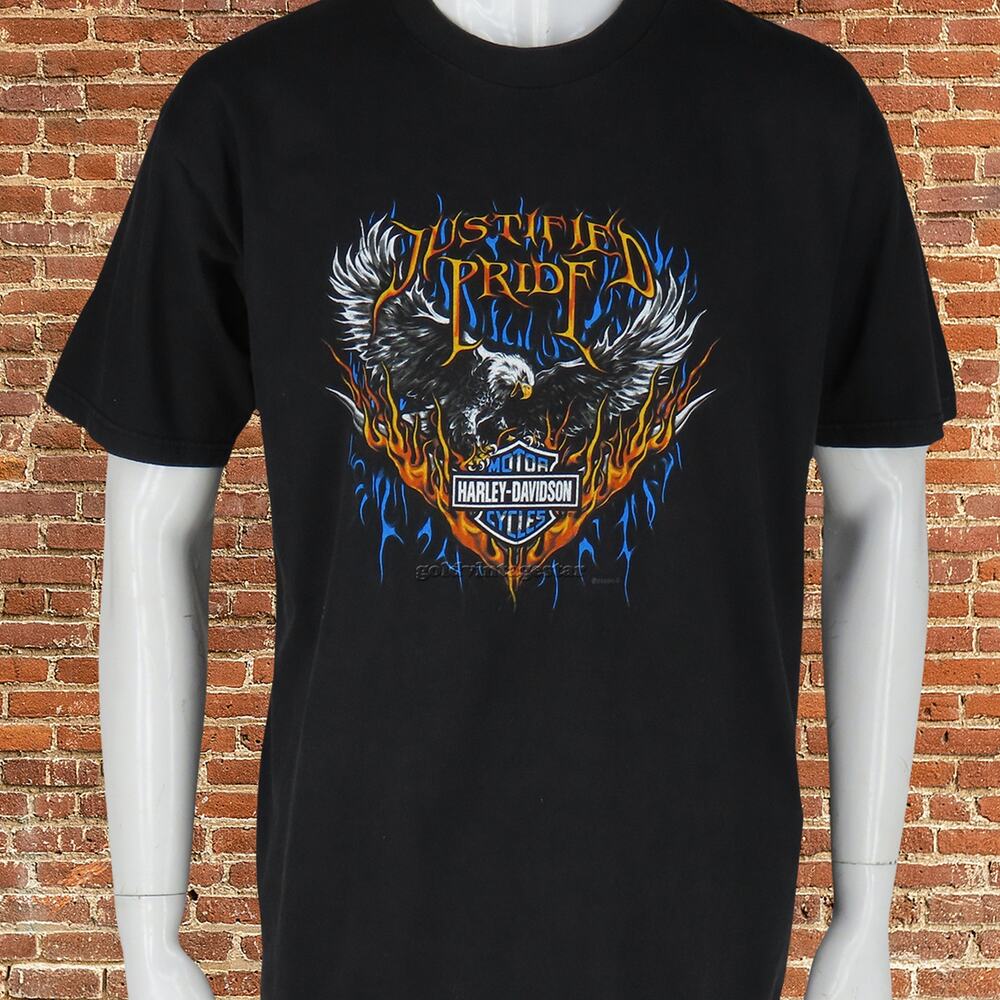 Y2K Vintage 2000 Harley Davidson Lake Tahoe Eagle Flames Tee T Shirt L